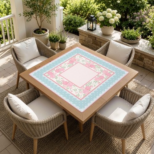 Pink Shabby Chic Collection Mahjong Mat for Table - Shipped Rolled - alt image 1