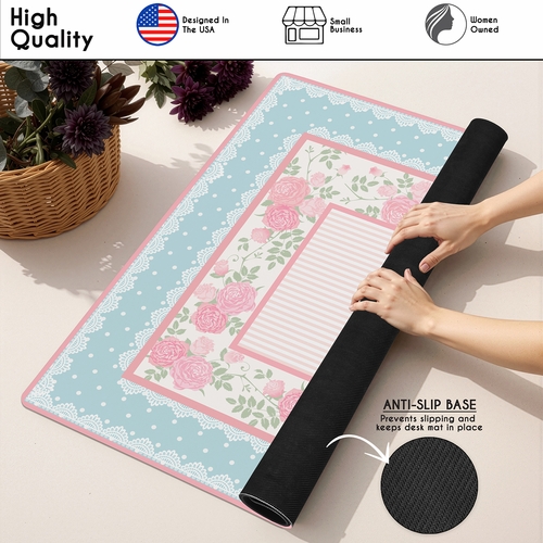 Pink Shabby Chic Collection Mahjong Mat for Table - Shipped Rolled - alt image 4