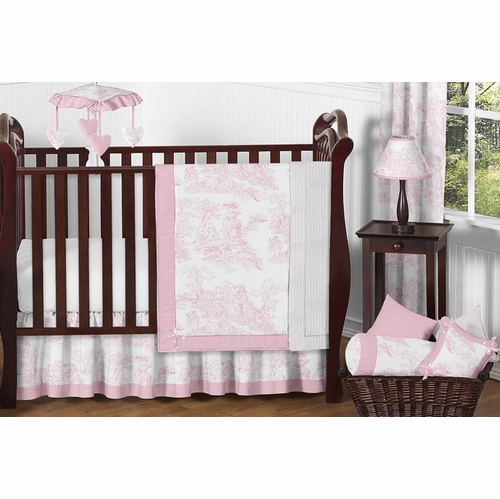 Pink Toile 11 Piece Bumperless Crib Bedding Collection