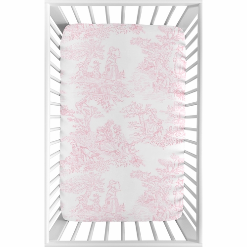 Pink Toile Collection Mini Crib Sheet - alt image 1