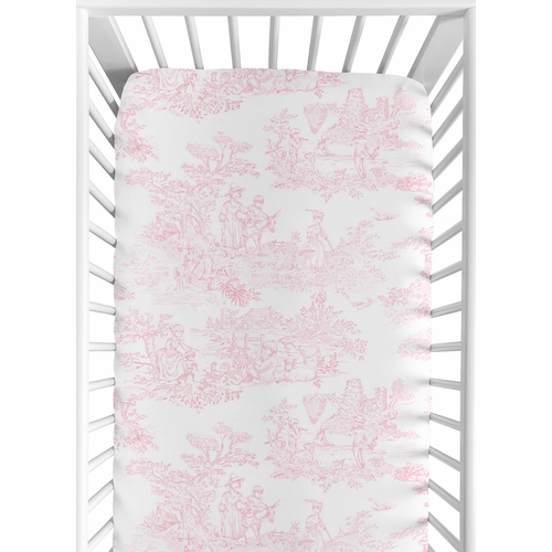 Pink Toile Crib Sheet - Toile Print