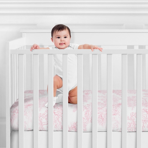Pink Toile Crib Sheet - Toile Print - alt image 1