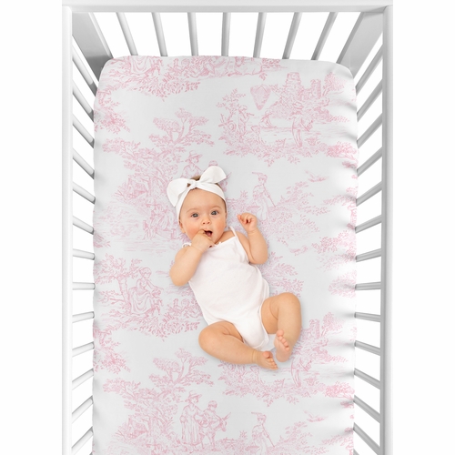 Pink Toile Crib Sheet - Toile Print - alt image 3