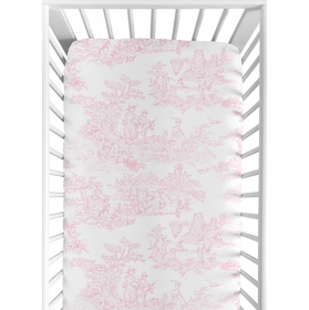Pink Toile Crib Sheet - Toile Print