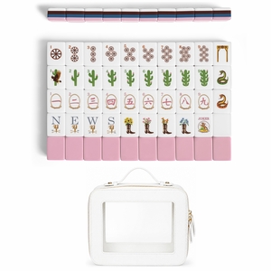 Pink Western Collection American Mahjong Tile Set (160pc) 1.24in. Layered Acrylic with White Faux Leather Travel Bag