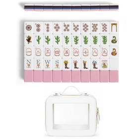 Pink Western Collection American Mahjong Tile Set (160pc) 1.24in. Layered Acrylic with White Faux Leather Travel Bag