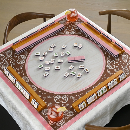 Pink Western Collection American Mahjong Tile Set (160pc) 1.24in. Layered Acrylic with White Faux Leather Travel Bag - alt image 2