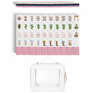 Pink Western Collection American Mahjong Tile Set (160pc) 1.26in. Layered Acrylic with White Faux Leather Travel Bag