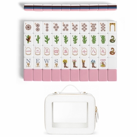 Pink Western Collection American Mahjong Tile Set (160pc) 1.26in. Layered Acrylic with White Faux Leather Travel Bag