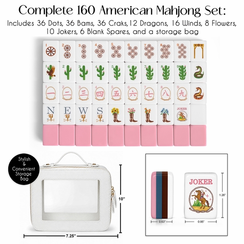 Pink Western Collection American Mahjong Tile Set (160pc) 1.26in. Layered Acrylic with White Faux Leather Travel Bag - alt image 2