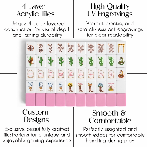 Pink Western Collection American Mahjong Tile Set (160pc) 1.26in. Layered Acrylic with White Faux Leather Travel Bag - alt image 2