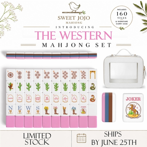 Pink Western Collection American Mahjong Tile Set (160pc) 1.26in. Layered Acrylic with White Faux Leather Travel Bag - alt image 3