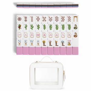 Pink Western Collection American Mahjong Tile Set (160pc) 1.26in. Layered Acrylic with White Faux Leather Travel Bag