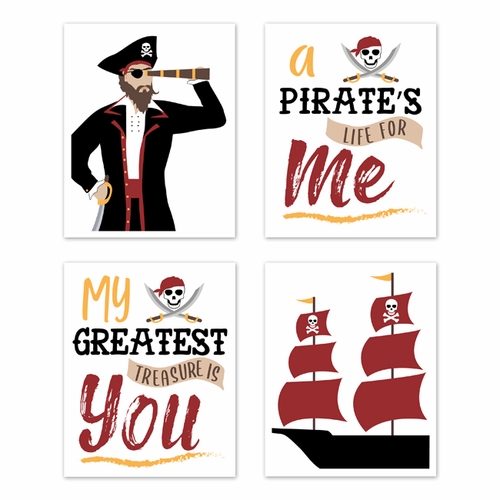 Pirate Treasure Cove Collection Wall Art Prints - Set of 4