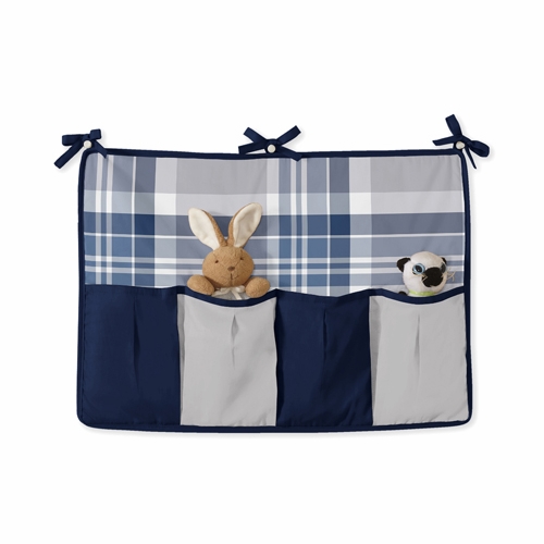 Plaid Navy Blue and Gray 11 Piece Bumperless Crib Bedding Collection - alt image 3