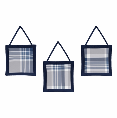 Plaid Navy Blue and Gray 11 Piece Bumperless Crib Bedding Collection - alt image 5