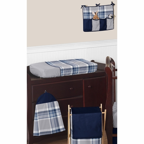 Plaid Navy Blue and Gray 11 Piece Bumperless Crib Bedding Collection - alt image 1
