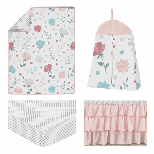 Pop Floral Pink and Blue Collection 4 Piece Crib Bedding - alt image 1