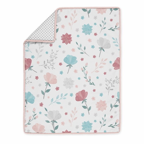 Pop Floral Pink and Blue Collection 5 Piece Crib Bedding - alt image 2