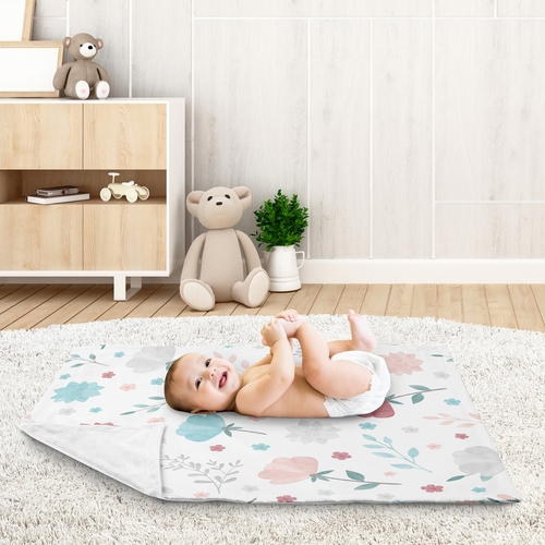 Pop Floral Pink and Blue Collection Baby Blanket - alt image 2