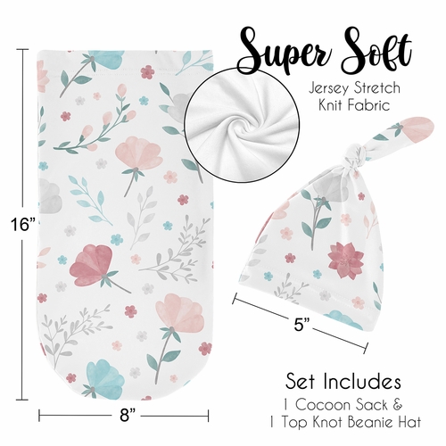 Pop Floral Pink And Blue Collection Baby Cocoon and Beanie Hat - 2 Piece Set - alt image 4