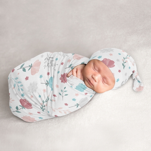 Pop Floral Pink And Blue Collection Baby Cocoon and Beanie Hat - 2 Piece Set