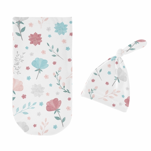 Pop Floral Pink And Blue Collection Baby Cocoon and Beanie Hat - 2 Piece Set - alt image 1
