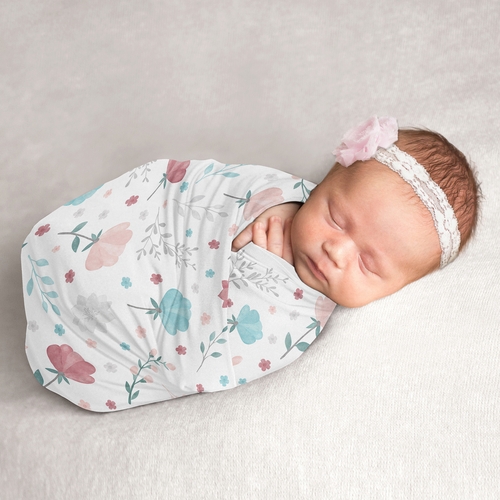 Pop Floral Pink And Blue Collection Baby Swaddle Blanket