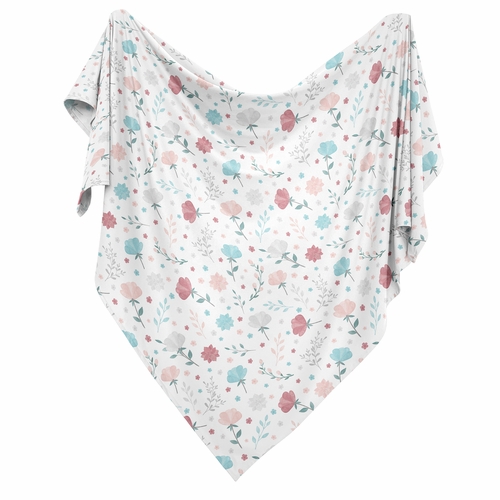 Pop Floral Pink And Blue Collection Baby Swaddle Blanket - alt image 1