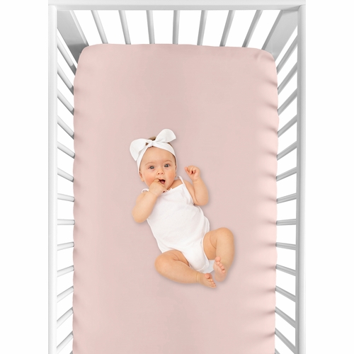 Pop Floral Pink and Blue Collection Crib Sheet - Solid Blush Pink - alt image 3