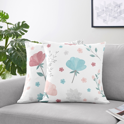 Pop Floral Pink and Blue Collection Decorative Accent Throw Pillows - Set of 2 - alt image 1