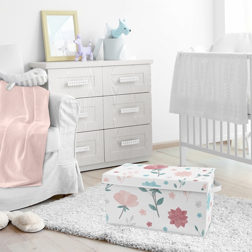 Pop Floral Pink and Blue Collection Fabric Toy Bin Storage - alt image 1