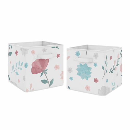 Pop Floral Pink and Blue Collection Foldable Fabric Storage Bins