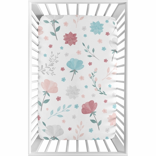 Pop Floral Pink and Blue Collection Mini Crib Sheet