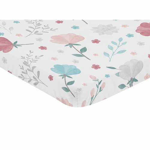 Pop Floral Pink and Blue Collection Mini Crib Sheet - alt image 1