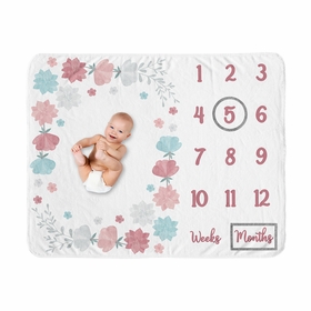 Pop Floral Pink and Blue Collection Monthly Milestone Baby Blanket