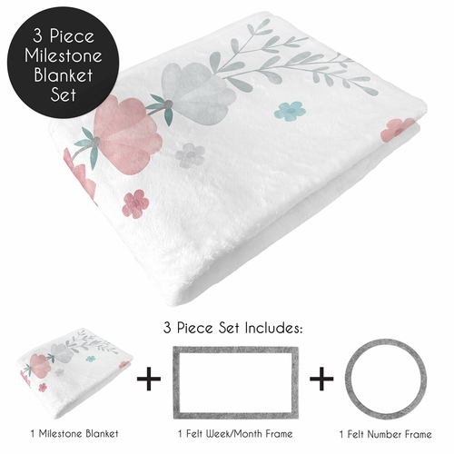Pop Floral Pink and Blue Collection Monthly Milestone Baby Blanket - alt image 1
