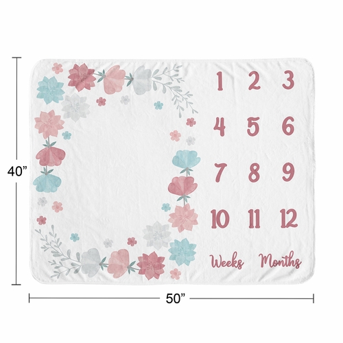 Pop Floral Pink and Blue Collection Monthly Milestone Baby Blanket - alt image 3