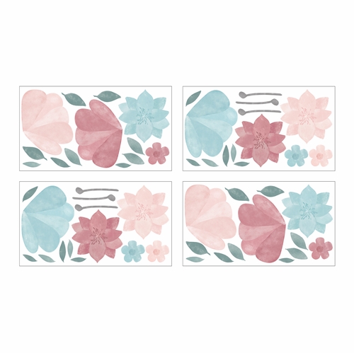 Pop Floral Pink And Blue Collection Peel and Stick Wall Decal Stickers - Set of 4 Sheets - alt image 1