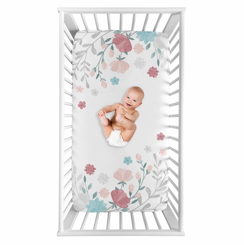 Pop Floral Pink and Blue Collection Photo Op Crib Sheet