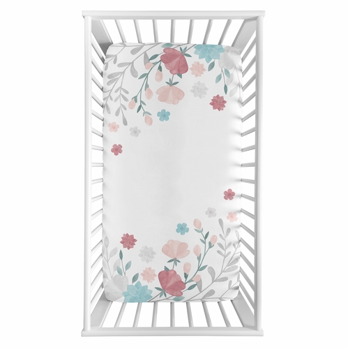Pop Floral Pink and Blue Collection Photo Op Crib Sheet - alt image 1