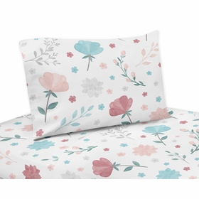 Pop Floral Pink and Blue Collection Queen Sheet Set