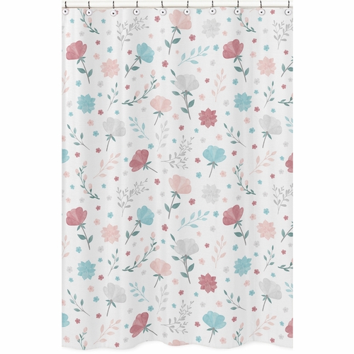 Pop Floral Pink and Blue Collection Shower Curtain