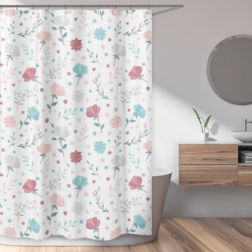 Pop Floral Pink and Blue Collection Shower Curtain - alt image 1