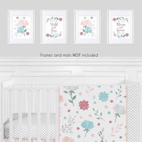 Pop Floral Pink and Blue Collection Wall Art Prints - Set of 4 - alt image 1