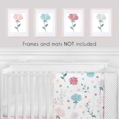 Pop Floral Pink and Blue Collection Wall Art Prints - Set of 4 - Single Flower - alt image 1