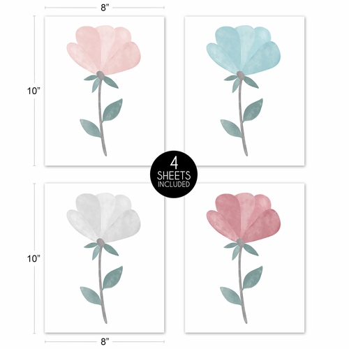 Pop Floral Pink and Blue Collection Wall Art Prints - Set of 4 - Single Flower - alt image 4