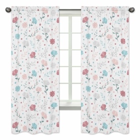 Pop Floral Pink and Blue Collection Window Panels - Set of 2