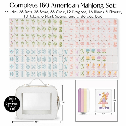Purple Secret Garden Collection American Mahjong Tile Set (160pc) 1.24in. Layered Acrylic with White Faux Leather Travel Bag - alt image 1