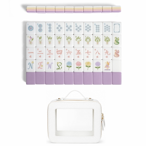 Purple Secret Garden Collection American Mahjong Tile Set (160pc) 1.26in. Layered Acrylic with White Faux Leather Travel Bag